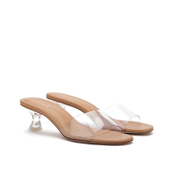 LARROUDE Vivi Lucite Mule In Tan Leather and Vinyl size 6.5 NEW